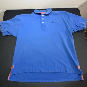 Orvis Signature Polo Shirt Mens Large Blue Heavyweight Cotton Rugby‎ Casual